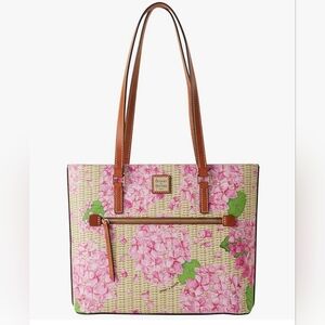 Dooney & Bourke Pink Floral Tote with Brown Leather Straps